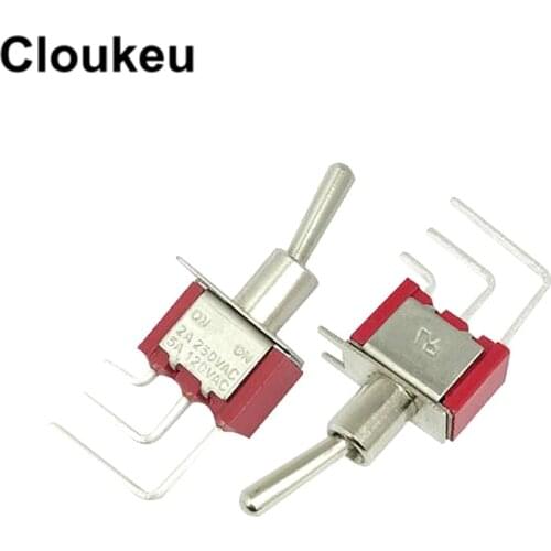 5Pcs MTS-102C4 6MM Red Side-Bent-Pin 3Pin/2File ON-ON Rocker switch Toggle Switch 2A250V 5A120V
