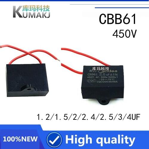 5PCS/LOT 100% New CBB61 Starting Capacitor 1.2UF/1.5UF/2UF/2.4UF/2.5UF/3UF/4UF/5UF Floor Fan And Desk Fan Capacitor 450V