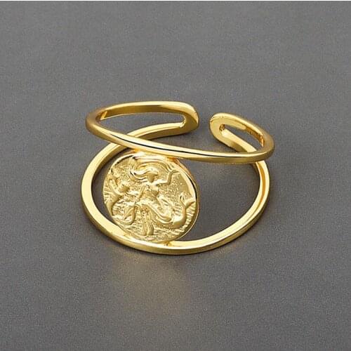 925 Sterling Silver Mermaid Pattern Ring Round Design Creative Elegant Open Rings For Women Fashion Party Jewelry Charm Gift