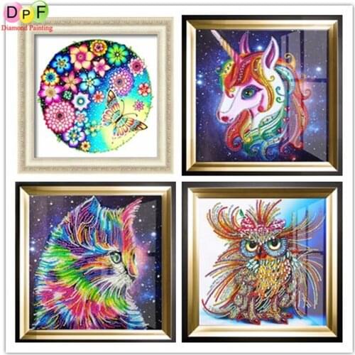 DPF Special Shape Diamond Painting animal ”cat Owl unicorn” Diamond Embroidery Partial Rhinestones Diamond Mosaic Cross Stitch