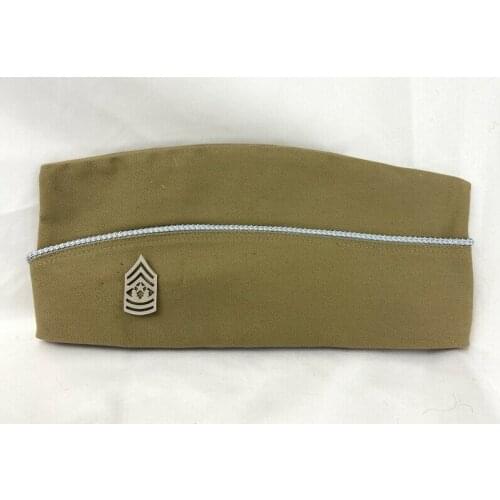WW2 US ARMY KHAKI GARRISON CAP HAT &USMC MARINE CORPS SERGEANT MAJOR RANK SILVER armyshop2008