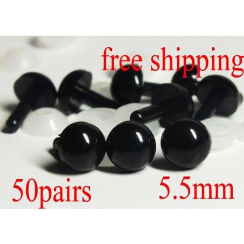 Free Shipping!!-5.5mm Black Crafts Plastic Safety Eyes - 50 Pairs, wool needle felt
