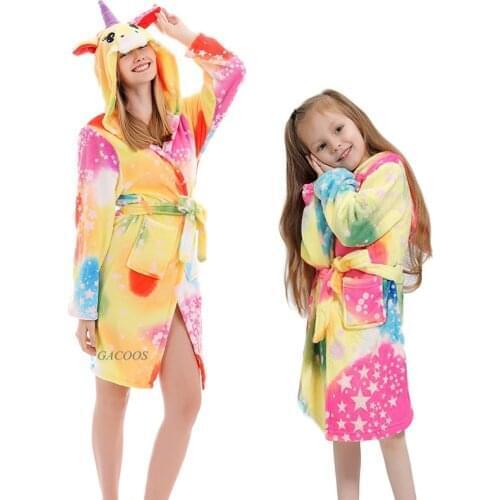 Kids Bathrobe Unicorn Hooded Children Cartoon Bath Robe Animal Warm Dressing Gown Soft Womens Sleepwear Kigurumi Robes Pyjamas