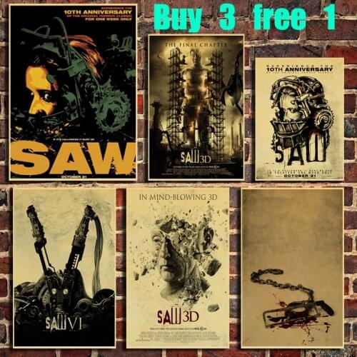 Horror Movie Saw Puzzle Tobin Bell Retro Kraft Poster Bar Cafe Office Home Art Wall Stickers
