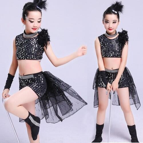 Fashion Black Sequin Jazz Dance Costumes For Girls Modern Dancing Stage Performance Clothing Daily Training Jazz Dance Suit
