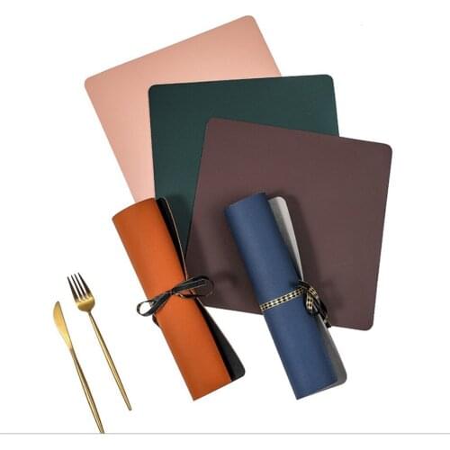 Dinner Plate Mat Square Coaster Simple Style Leather Place Mat Non-slip Waterproof Insulation Mat Home Restaurant Western Table