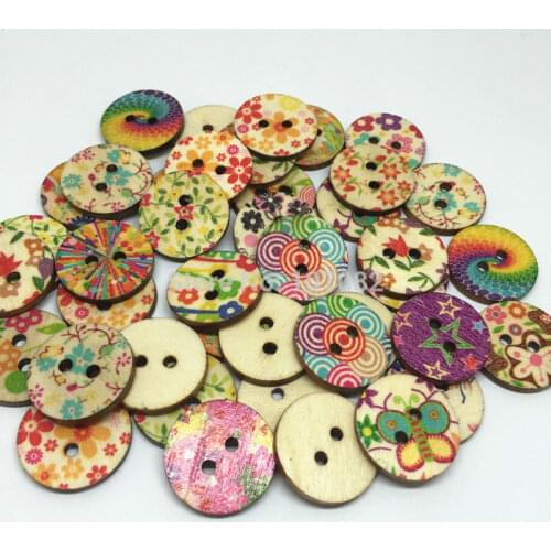 100pcs 15mm Natural Wood Buttons Sewing 2 Holes Round Floral Button Crafts Embellishments Cardmaking Scrapbooking