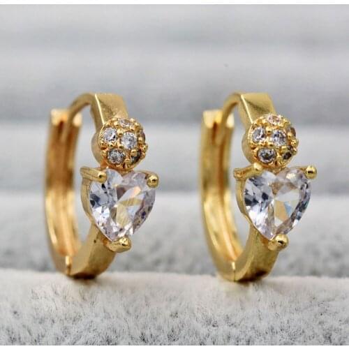 Trendy Gold Copper Plated Water Drop Round Hoop Earrings White Heart Zirconia Stone For Women Fashion Jewelry Accessories Gift