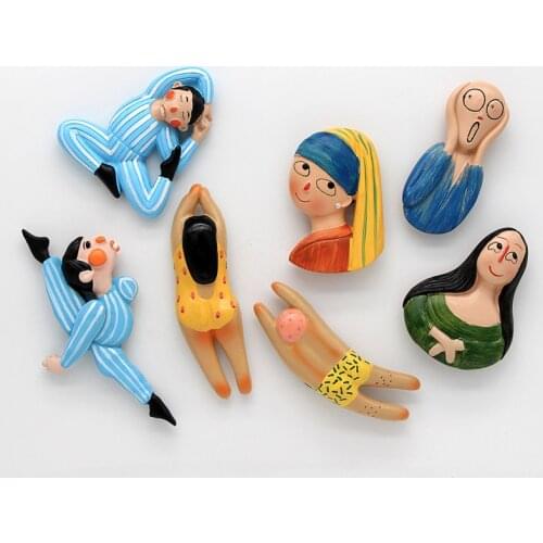 Cartoon character refrigerator stickers Van Gogh Mona Lisa swimm girl pearl earrings 3D fridge magnets stickers home decoration