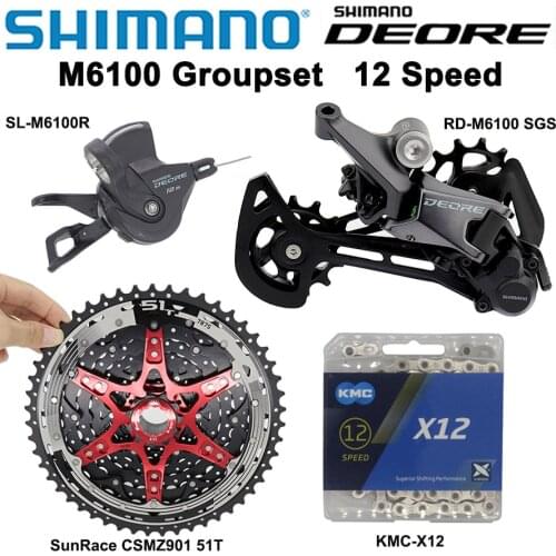 SHIMANO DEORE M6100 Groupset 11-51T Mountain Bike Groupset 1x12-Speed SunRace CSMZ901 KMC X12 M6100 Derailleur Shifter