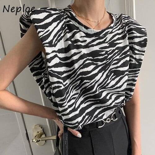 Neploe O Neck Short Sleeve Loose T Shirt Women Vintage Black White Leopard Causal Tees Summer 2021 New Ladies Top Simple