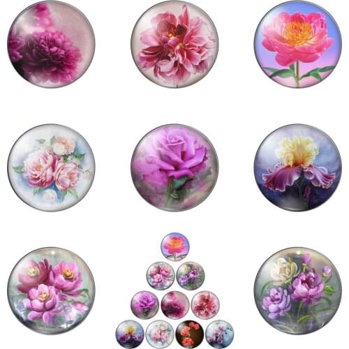 New Fashion Rose Flowers Watercolour Round Photo Glass Cabochon Demo Flat Back Making Findings Handmade DIY Accessories