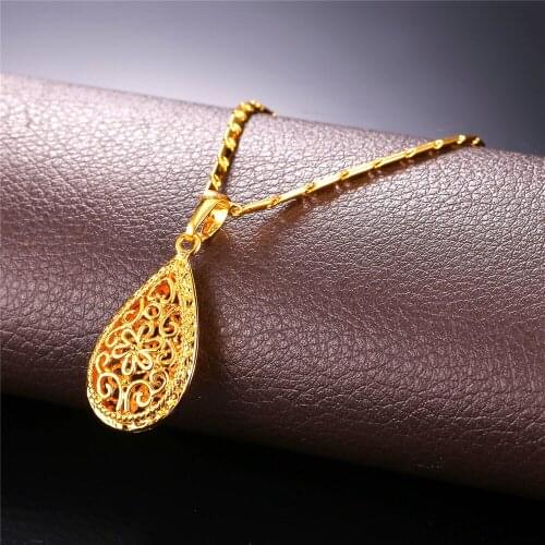 Collare Hollow Water Drop Necklaces & Pendants Gold Color Vintage Pendent Wholesale Necklace Women Gift Jewelry P963