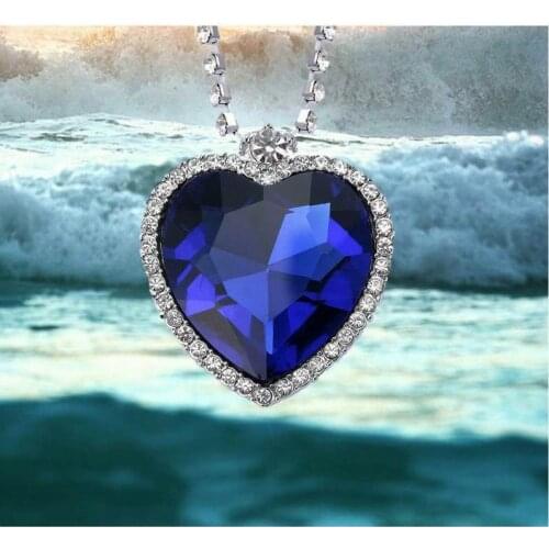 Popular Film Heart of The Ocean Necklace With Blue Crystal Link Chain Necklace For Women Best Gift