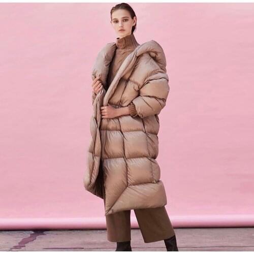Fashion Womens Oversized Fluffy Down Coat Female Winter Oversized Thicker Warm Hooded Down Jacket Down Parkas Wy195