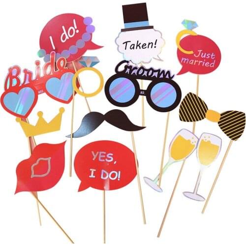 12Pcs Hen Party Photo Props Bride To Be Party Decoration Team Bride Groom Glasses Bachelor Party Photo Props HL68