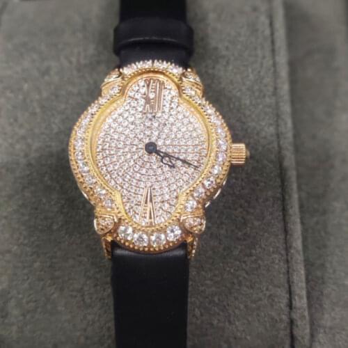 Luxury Genuine Leather Watchband Zircon Stone Crystal Quartz Wristwatch Designer ellipse Dial Watch Clock For Women