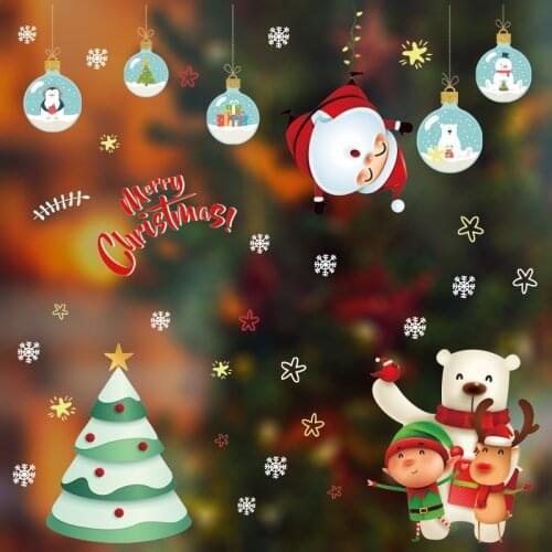 Christmas Window Clings, Cute Santa Claus Reindeer Bear Elf Window Stickers for Home Holiday Decoration 2021 New Year