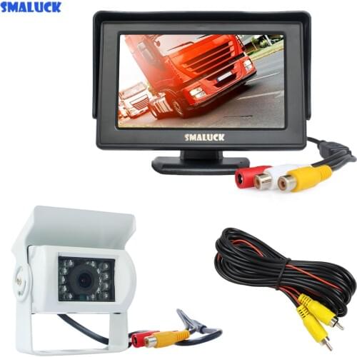 SMALUCK 4.3" Car Rear View Monitor Waterproof Rear View Backup Camera Parking Assistance System for Trucks Caravans Bus