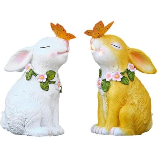 Solar Rabbit Lawn Light Waterproof Bunny Figurines Outdoor Garden Statue Decor Solar Powered Lamp Animal Yard Art