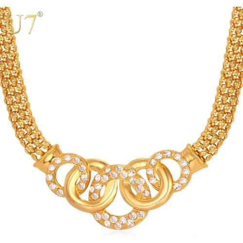 U7 Trendy Circle Charms Pendant Necklace Gold Color Popcorn Chain Rhinestone Necklaces & Pendants African Jewelry N399