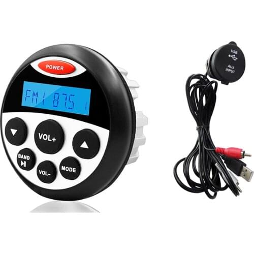 Waterproof Marine Stereo Bluetooth Audio Radio FM AM MP3 Car Player+USB Extension Mount Dash Cable For Yacht Boat Motorcycle