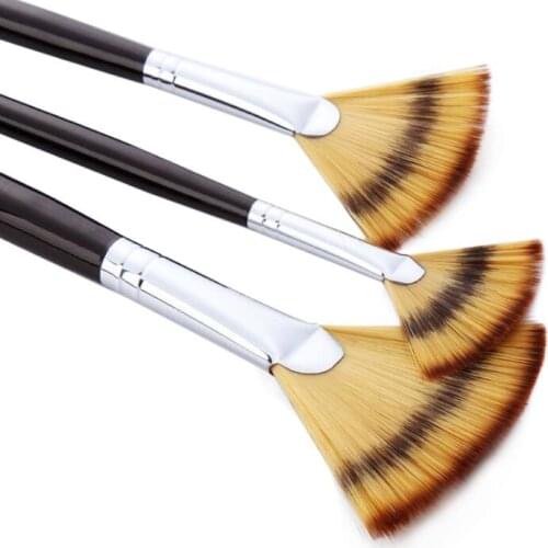 Y14 3Pcs/Set #4 #8 #12 fan shap Gouache Painting Pen Nylon Hair Wooden Handle Paint Brush set Oil Painting Brush Supplies