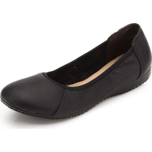 Ballet flats 2019 genuine leather flat shoes woman pointed toe casual work shoes women flats loafers size 34-42