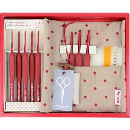 8PCS/Set Japan Tulip Red Gift Box Crochet Hook Aluminum Resin Knitting Needles Original authentic Imported from Japan 1.8-5mm