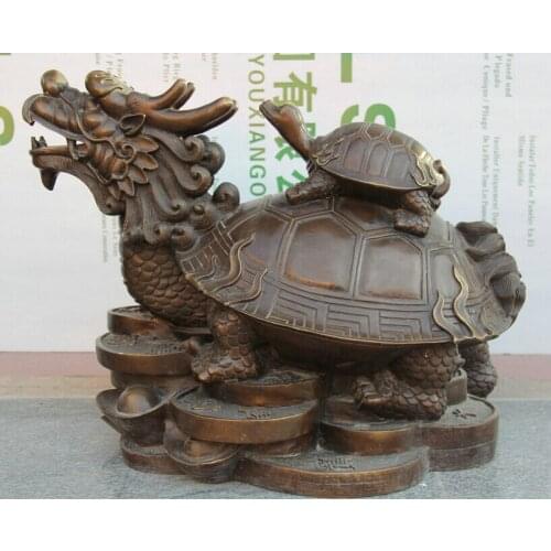 Free shipping S2170 24" Chinese Bronze Wealth Mother Son Dragon Tortoise Turtle Sculpture Statue