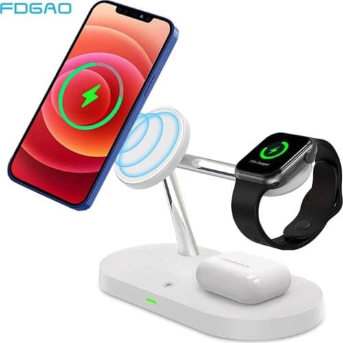 FDGAO 3 in 1 Magnetic Wireless Chargers 15W Wireless Charging Station LED Light for iPhone 12 Mini Pro Max AirPods 2 Apple Watch
