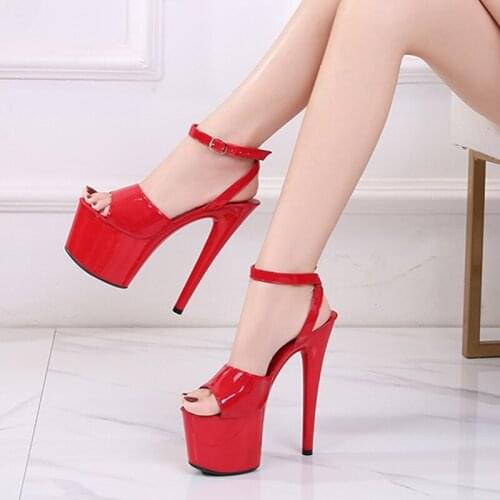 Candy color high-heeled sandals platform fish-mouth patent leather sexy ladies sandals summer nightclubs 17cm womens shoes