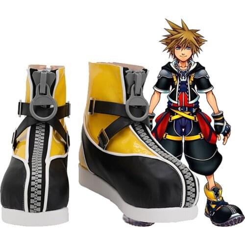 Kingdom Hearts Sora Cosplay Boots Sora Yellow Shoes with Zipper Cosplay Custom Made Any Size