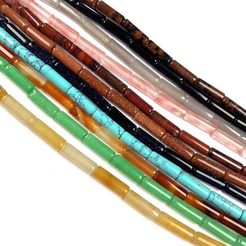 Natural Stone Column Shape Beads Agates Crystal Turquoises Loose Beads for Jewelry Making DIY Bracelet Necklace Accessories
