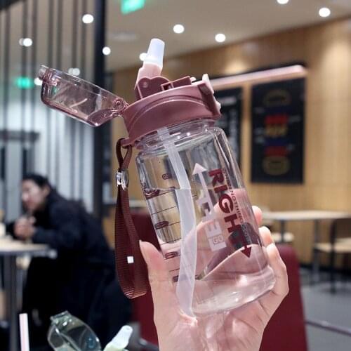 550ml Transparent Plastic Water Bottles BPA Free Creative Childrens Cute Water Bottle with Portable Rope Straw Travel Tea Cup
