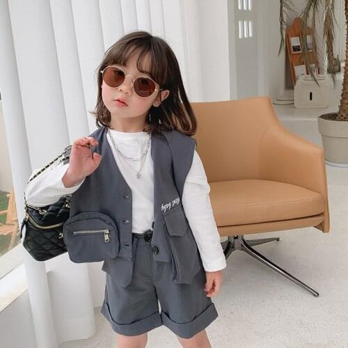 Children Vest + Shorts Two Pieces Set For Girls 2021 Spring New American And European Casual Clothes Ubrania Dla Dziewczynek