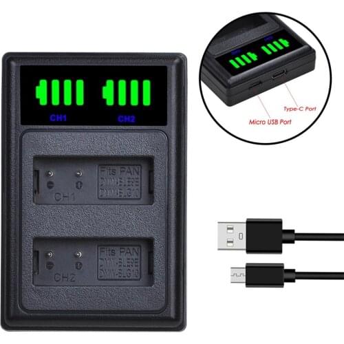 DMW-BLG10 BLG10E BLG10PP LED USB Dual Battery Charger with Type C for Panasonic LUMIX GF5 GF6 GX7 GX9 GX80 GX85 ZS200 LX100
