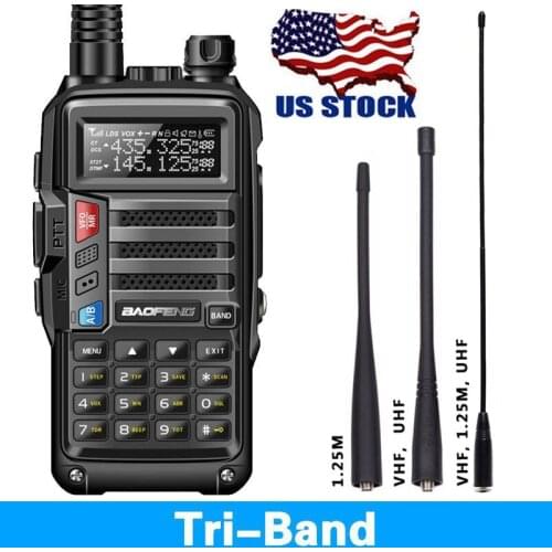 US Stock BaoFeng UV-S9 Tri-Band VHF,1.25M,UHF 8W 136-174/220-225/400-520Mhz with Three Antenna Ham Two Way Radio Walkie Talkie