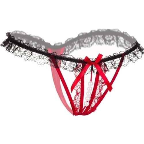 Erotic Underwear Pearl Thong Sexy Lingerie Transparent Women Lace Panties Ladies Crotchless Panty Exotic Knickers Briefs Sissy