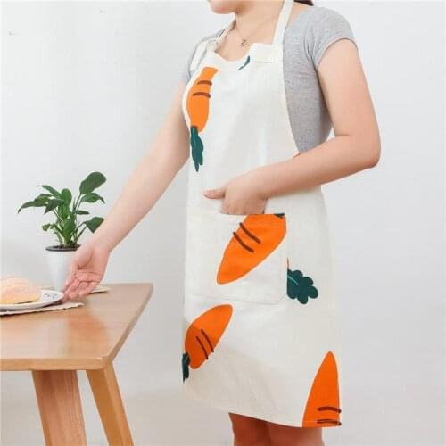 Carrot Pattern Apron Lady Women Men Cotton Linen High-grade Kitchen Apron For Cooking Baking Restaurant Pinafore
