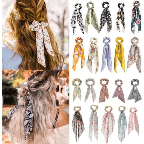 Colorful Bow Satin Long Ribbon Ponytail Holder Hair Scrunchies Hairband Scrunchy Hair Ties Hair Accessories Gift New Tendy 2021