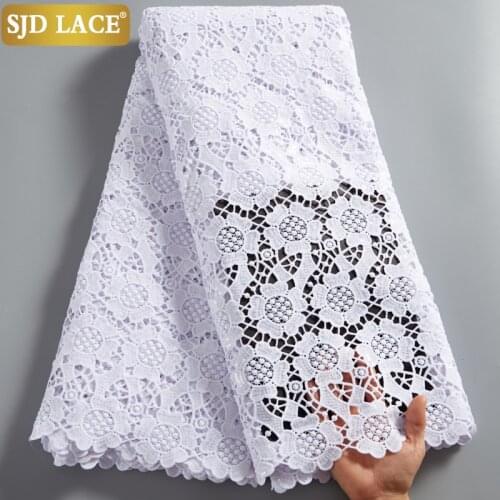 SJD LACE Sequins Design African Lace Fabric High Quality Milk Silk Pure White Water Soluble Guipure Cord Laces For Wedding A2525