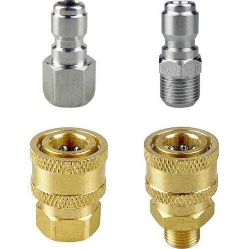 Brass 1/4" Quick Plug & Disconnect Adaptor Pressure Washer Hydraulic Couplers Nozzle Connector For Garden Irrigation Washing