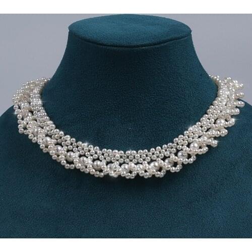 Fashion Pearl Choker Handmade Weaving Pearl Necklace Bohemia Knitting Pearl Choker For Lady