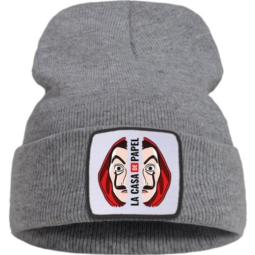 La Casa De Papel Personalized Mask Printing Men Winter Hat Casaual Keep Warm Knit Hats Women Harajuku Cotoon Beanie For Boys