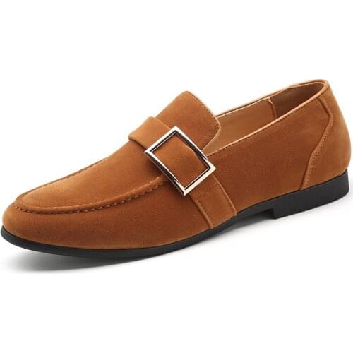 2019 spring mens casual shoes suede fashion loafers Buckle decorative design Slip On Flats Male Driving Shoes large size 45 46