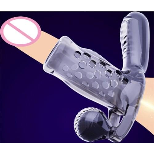 Unisex Semen Lock Ring Male Masturbator Double Shock Crystal Condom Penis Sleeve Cock Ring Sexy Extender Penis Cocks Sex Toys