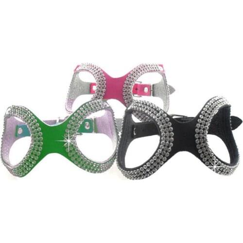 Soft Suede Leather Pet Dog Harness Chihuahua Crystal Rhinestone Chest Strap Puppy Kitten Cat Vest Harness for Small Medium Dogs