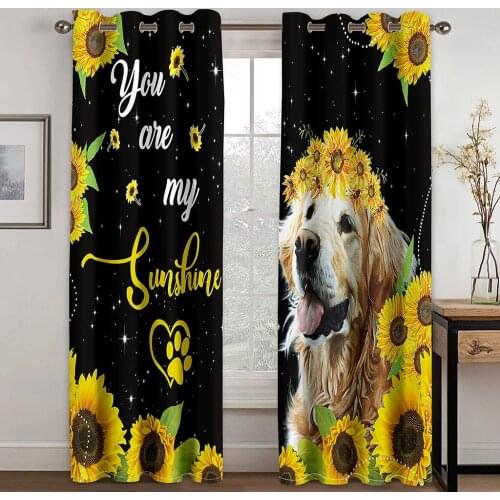 3D Cute Golden Retriever Animal Pattern Blackout Curtain Set, Suitable for Home Curtains In The Living Room and Bedroom
