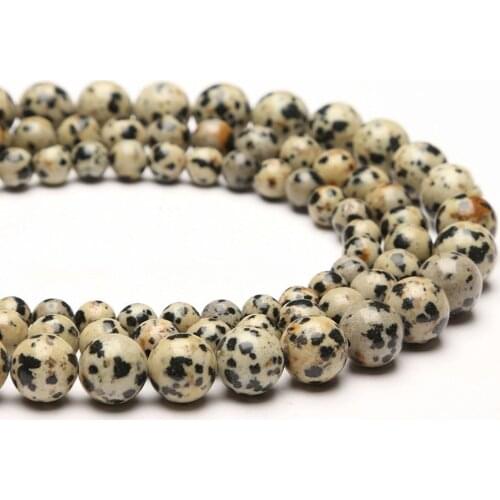 Natural Dalmatian Jasper 4-12mm round Gemstone beads for 925 sterling silver Jewelry Making Necklace Bracelet 15inch ICNWAY